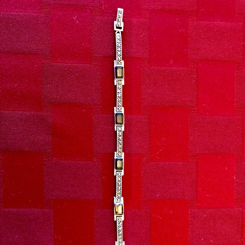 Sterling, smoky topaz & marcasite bracelet